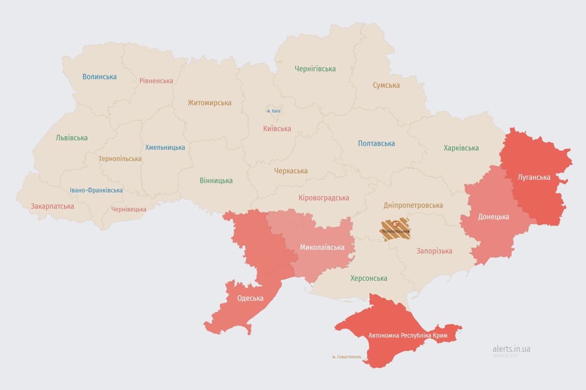 Мапа повітряних тривог в Україні сьогодні 8 вересня