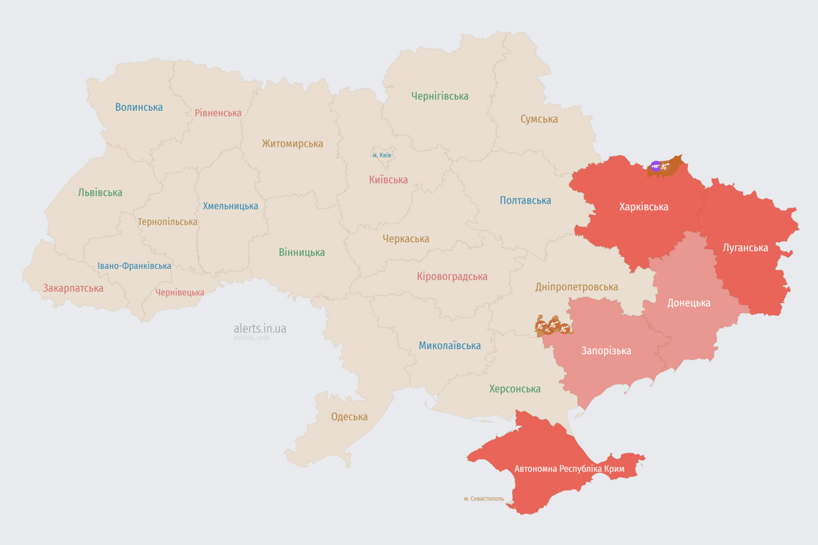 Мапа повітряної тривоги 7 липня