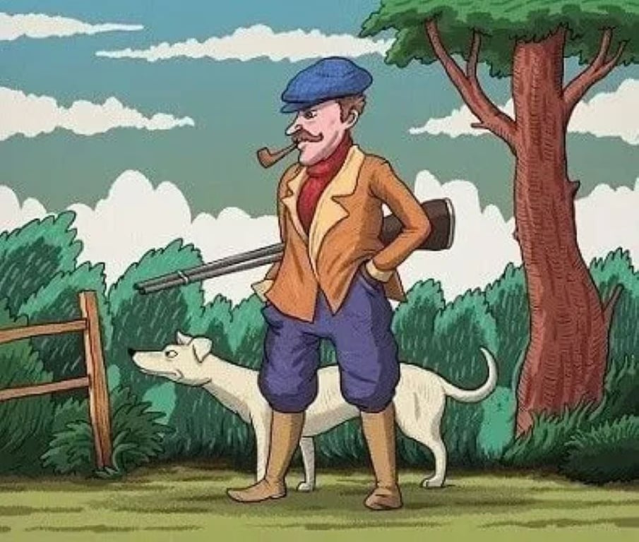 На полюванні — знайдіть кролика, який ховається від мисливця та його собаки - фото 1