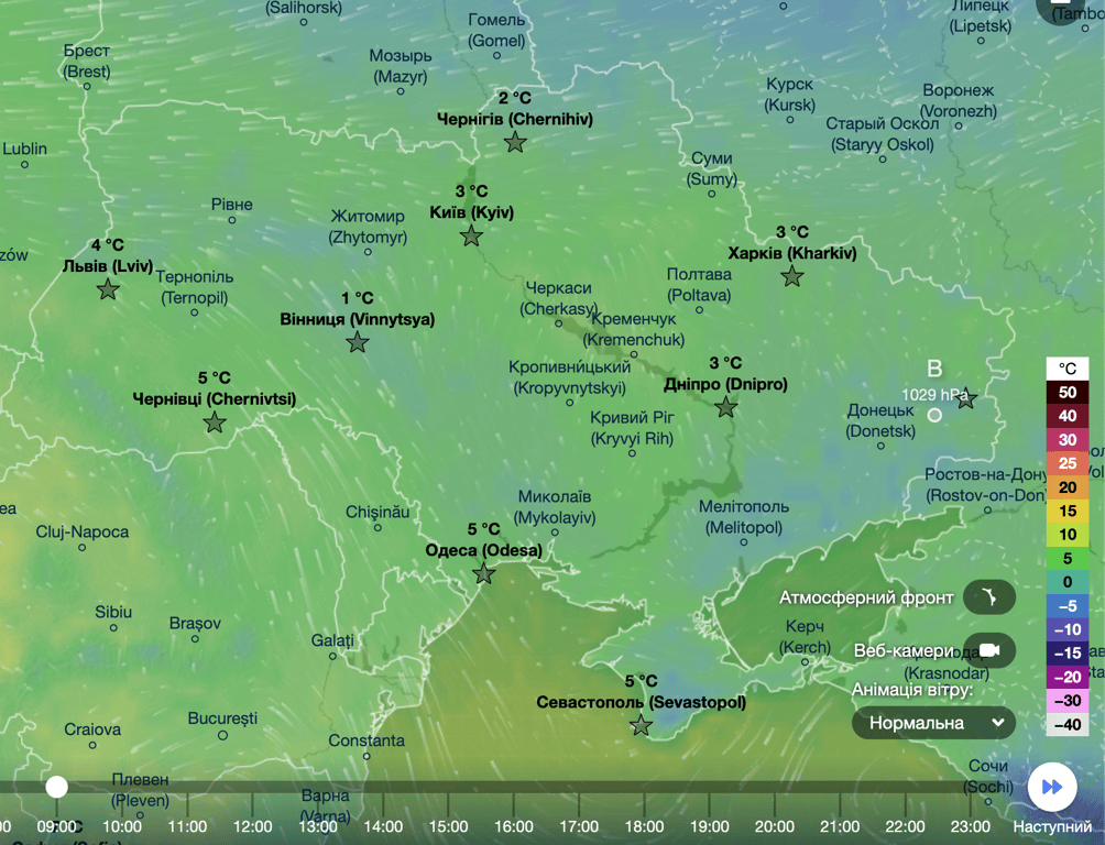 Погода в Україні температурна карта