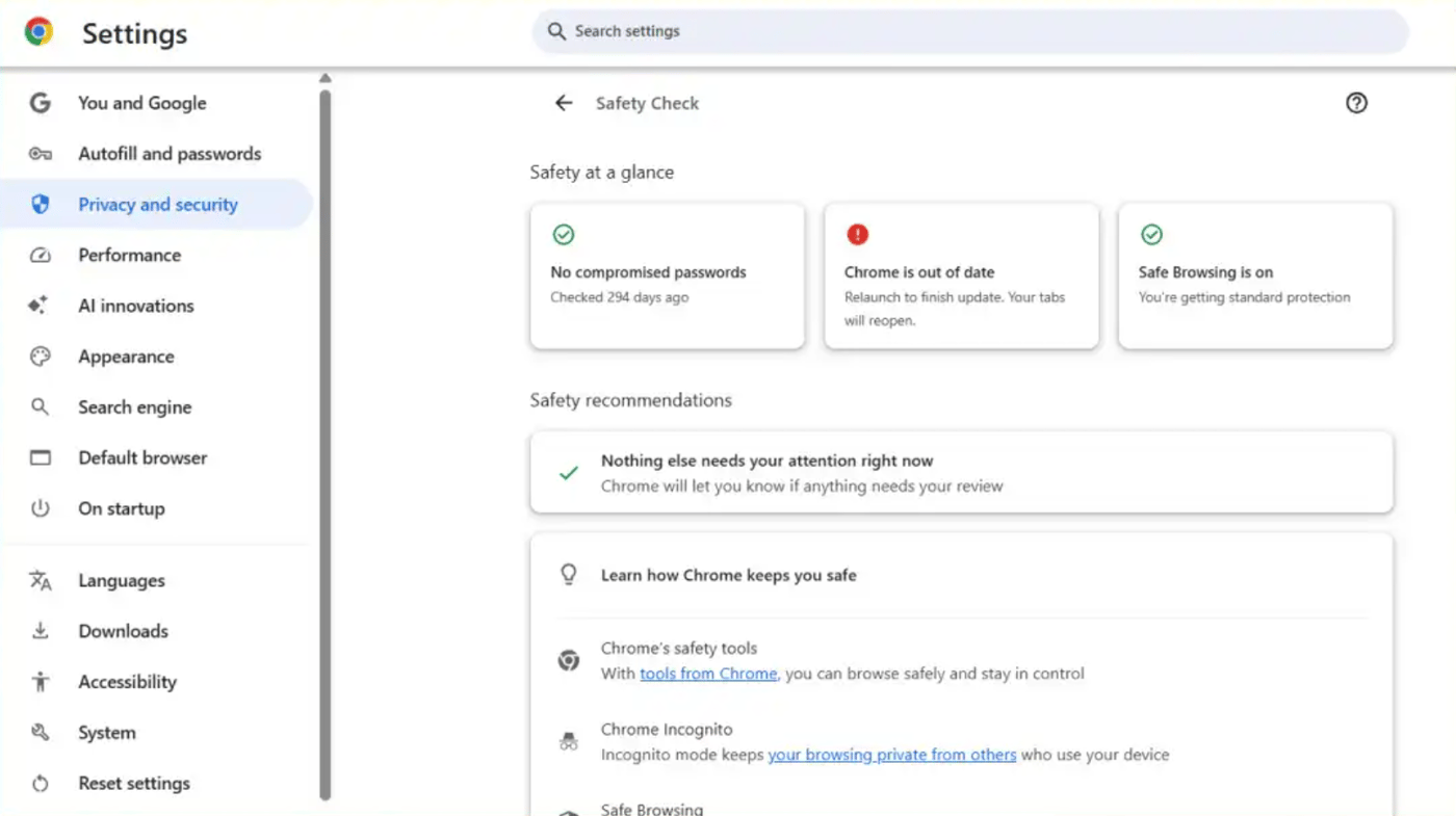 Функция проверки безопасности Chrome