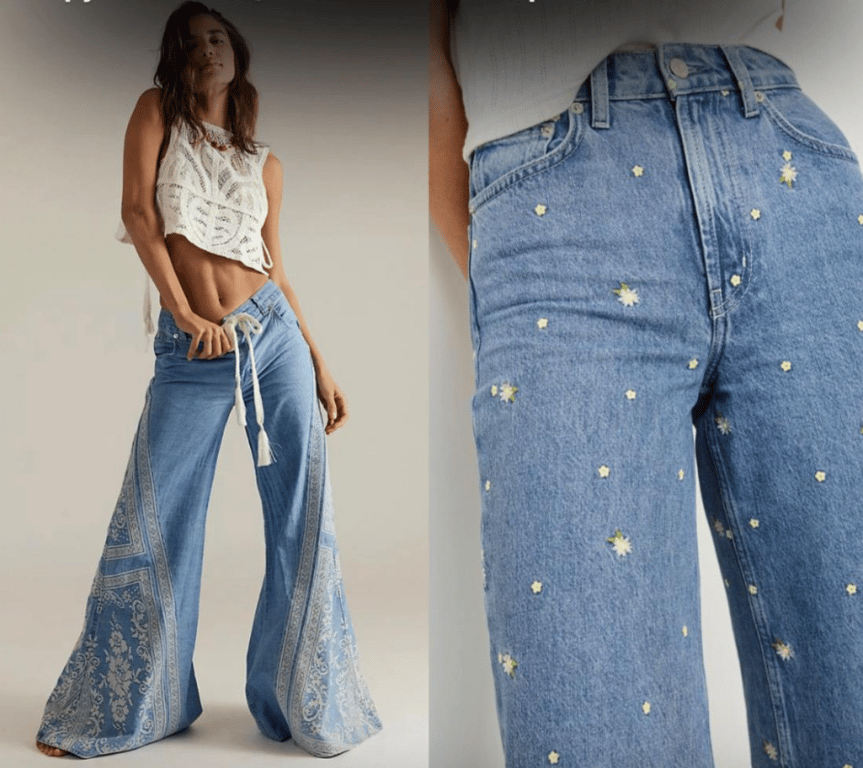 Джинси з вишитими квітами мають оригінальний вигляд