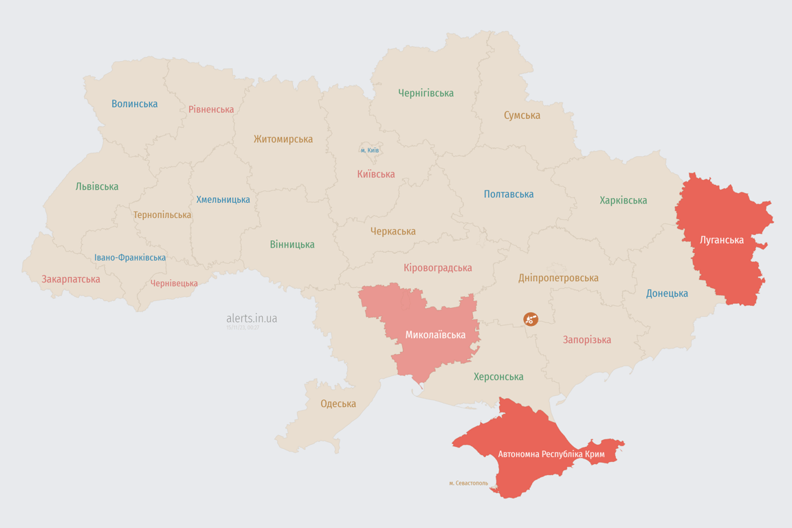 Карта воздушных тревог в Украине сегодня, 15 ноября