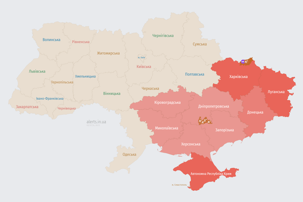 Карта воздушной тревоги 8 июля