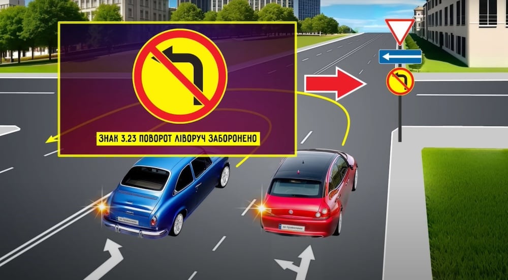 Дорожній знак 3.23 "Поворот ліворуч заборонено".
