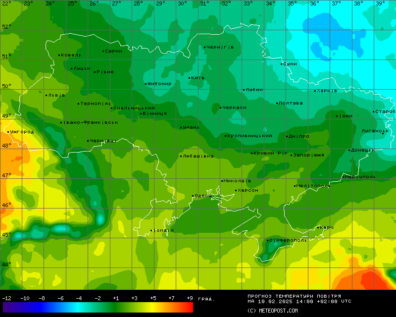 Яка температура буде в Україні 10 лютого 2025 року