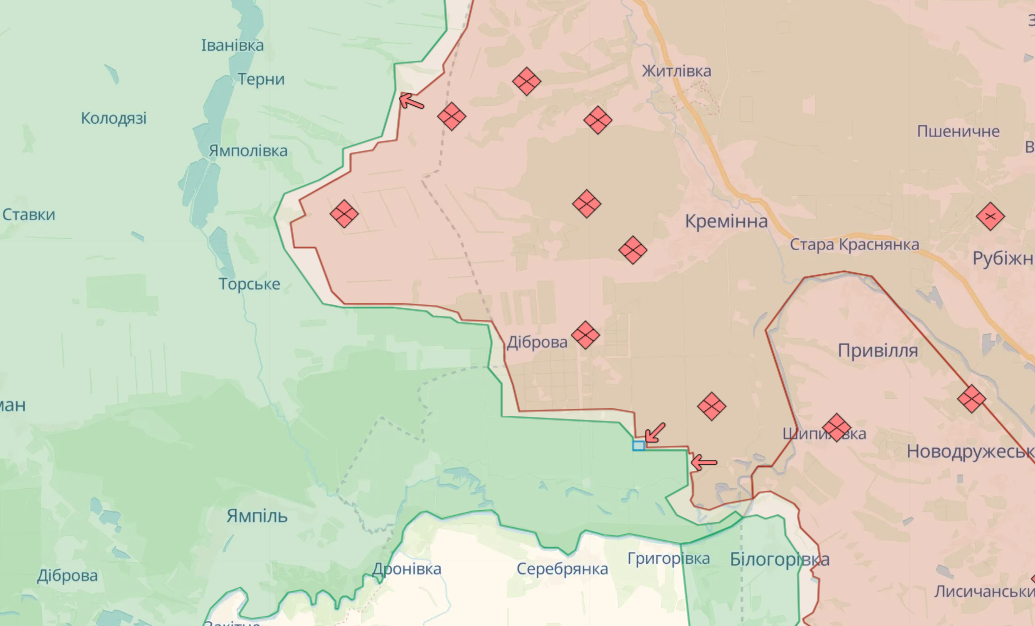 Карта боевых действий на Сватовском направлении от Deepstate