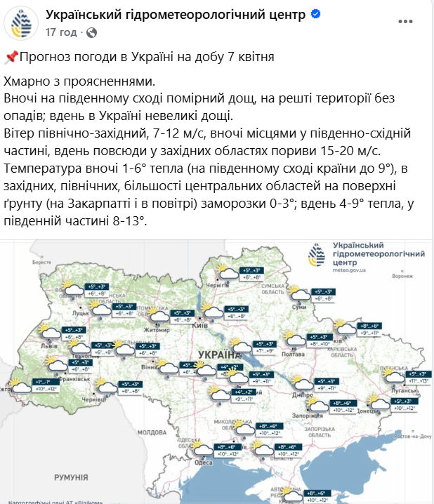 Якою буде погода в Україні 7 квітня