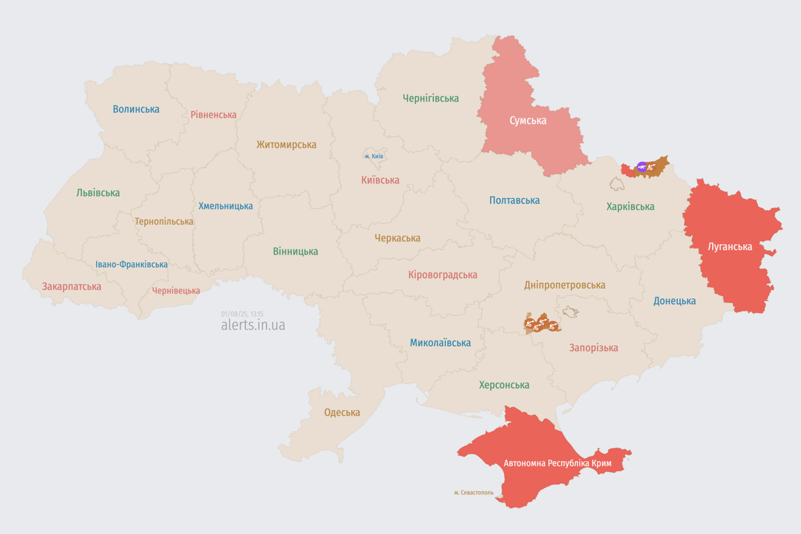 Карта повітряних тривог 1 серпня