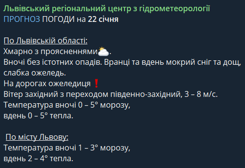 Погода у Львові 22 січня