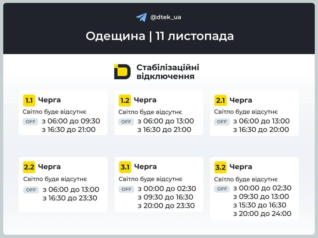 Графіки відключень світла в Одесі