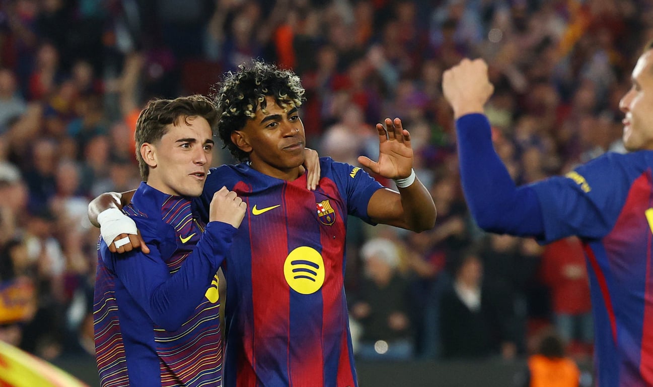 Ламин Ямаль празднует победу над Эспаньолом 11 апреля 2026 года