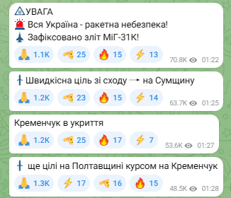 Росія запустила ракети по Кременчуку 7 грудня