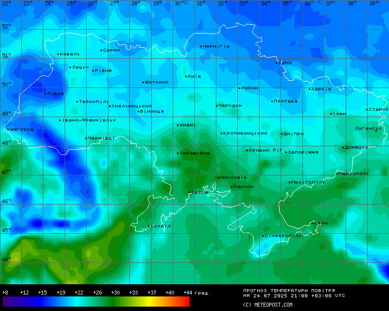 Температуры в Украине 24 июля 2025 года