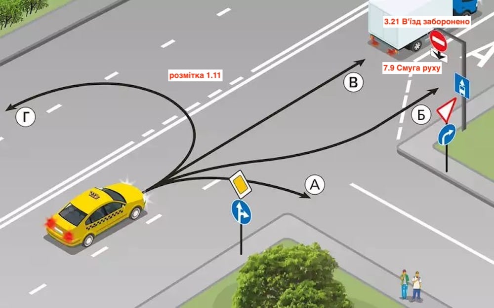 Тест з ПДР: за якою траєкторією може проїхати таксист?