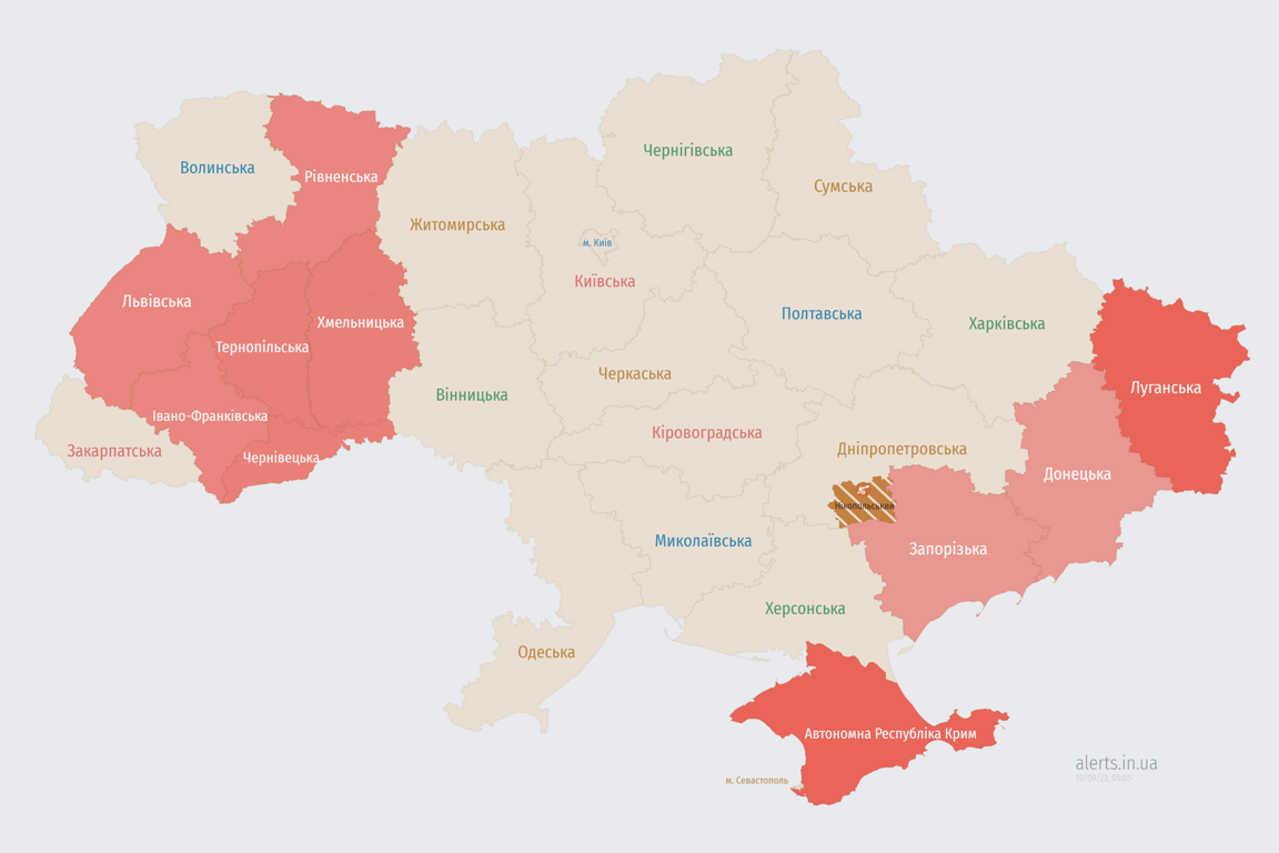 Мапа повітряних тривог в Україні сьогодні, 19 вересня