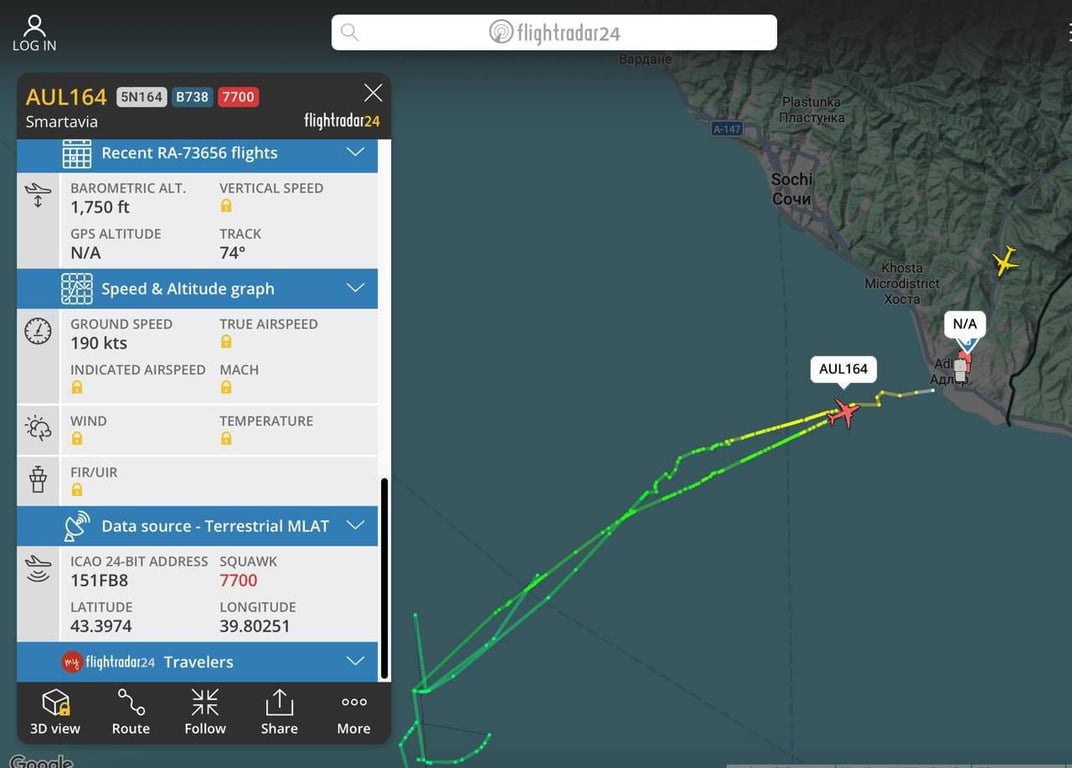 Самолет Boing 737-800  на радарах