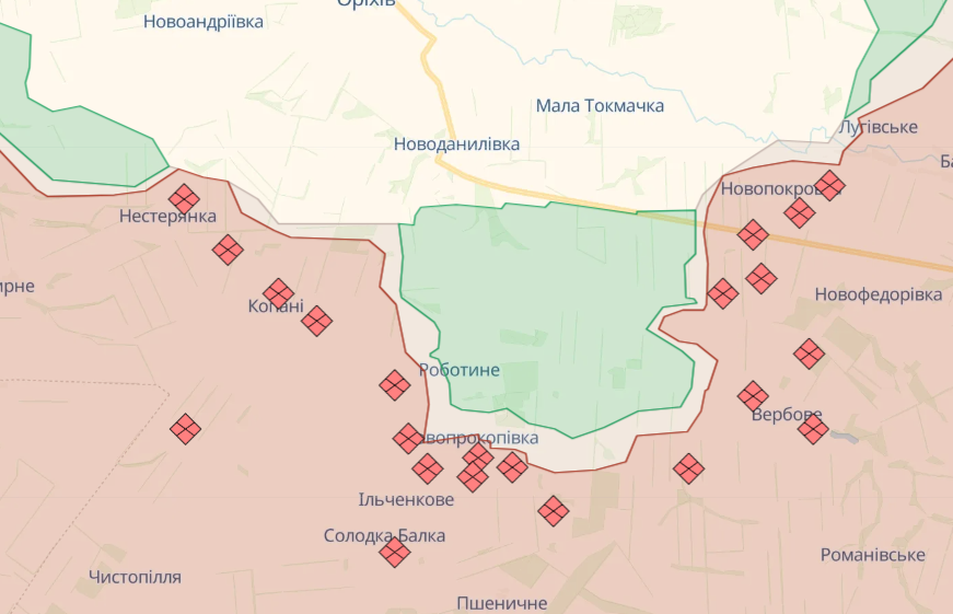 Карта бойових дій на Запорізькому напрямку від Deepstate