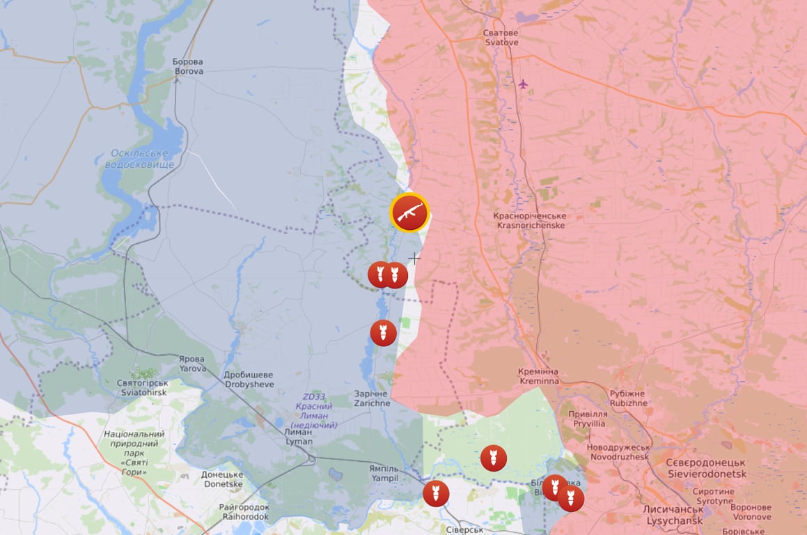 Карта боевых действий на Сватовском направлении от Liveuamap