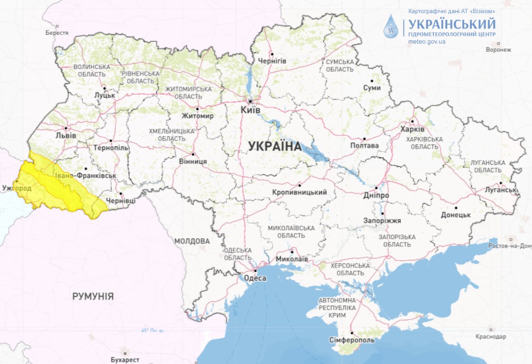 Карта опасных погодных условий в Украине сегодня, 1 декабря, от Укргидрометцентра