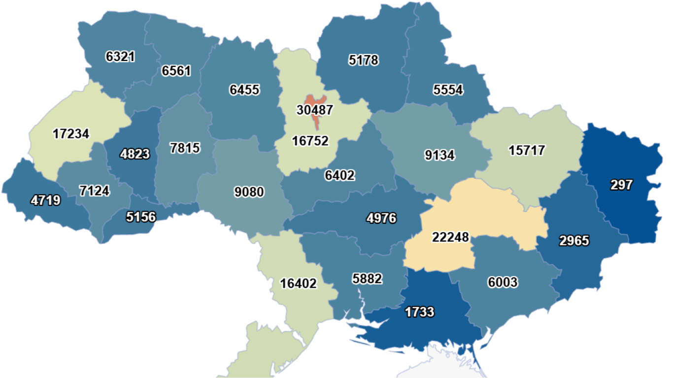 Карта регіонів з кількістю ФОП