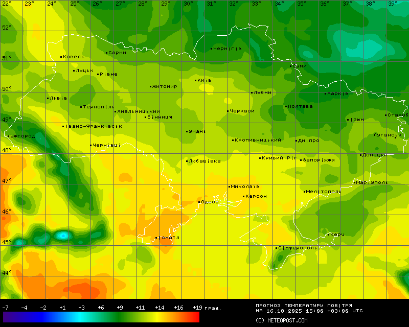Температуры в Украине 17 октября 2025 года