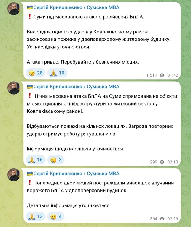 Ночью 21 августа 2026 года РФ обстреляла Сумы 