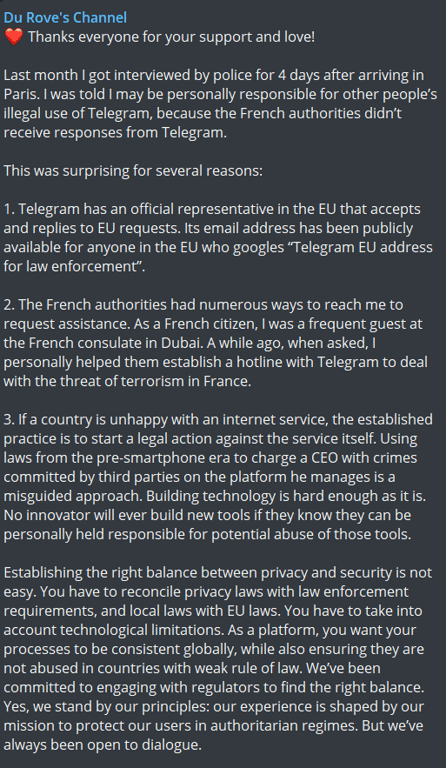 реакція Дурова на затримання