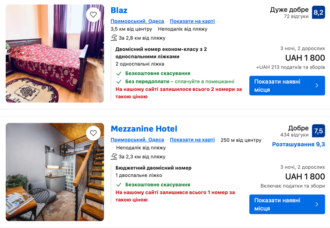 Ціни на готелі економкласу. Фото: скриншот