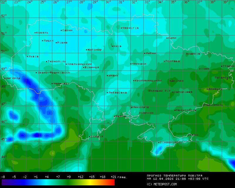 Температури в Україні 12 квітня 2026 року 