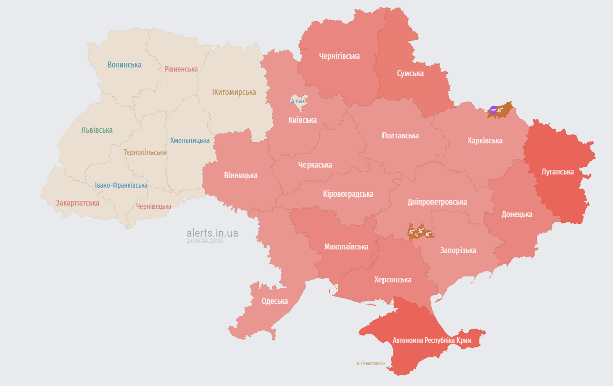 Карта воздушных тревог. Фото: alerts.in.ua