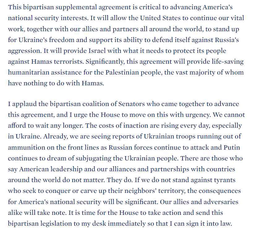 Байден призвал немедленно принять решение о помощи Украине
