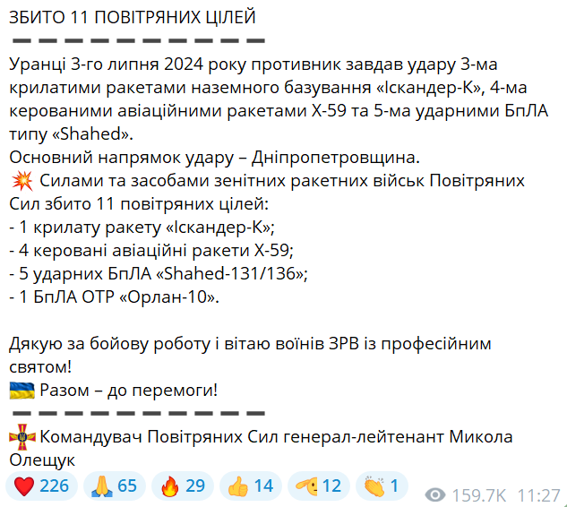 В ПС назвали количество вражеских целей, сбитых над Днепропетровщиной утром - фото 2