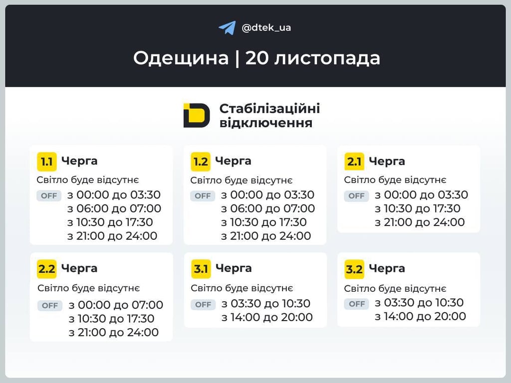 Графіки вимкнень світла в Одесі