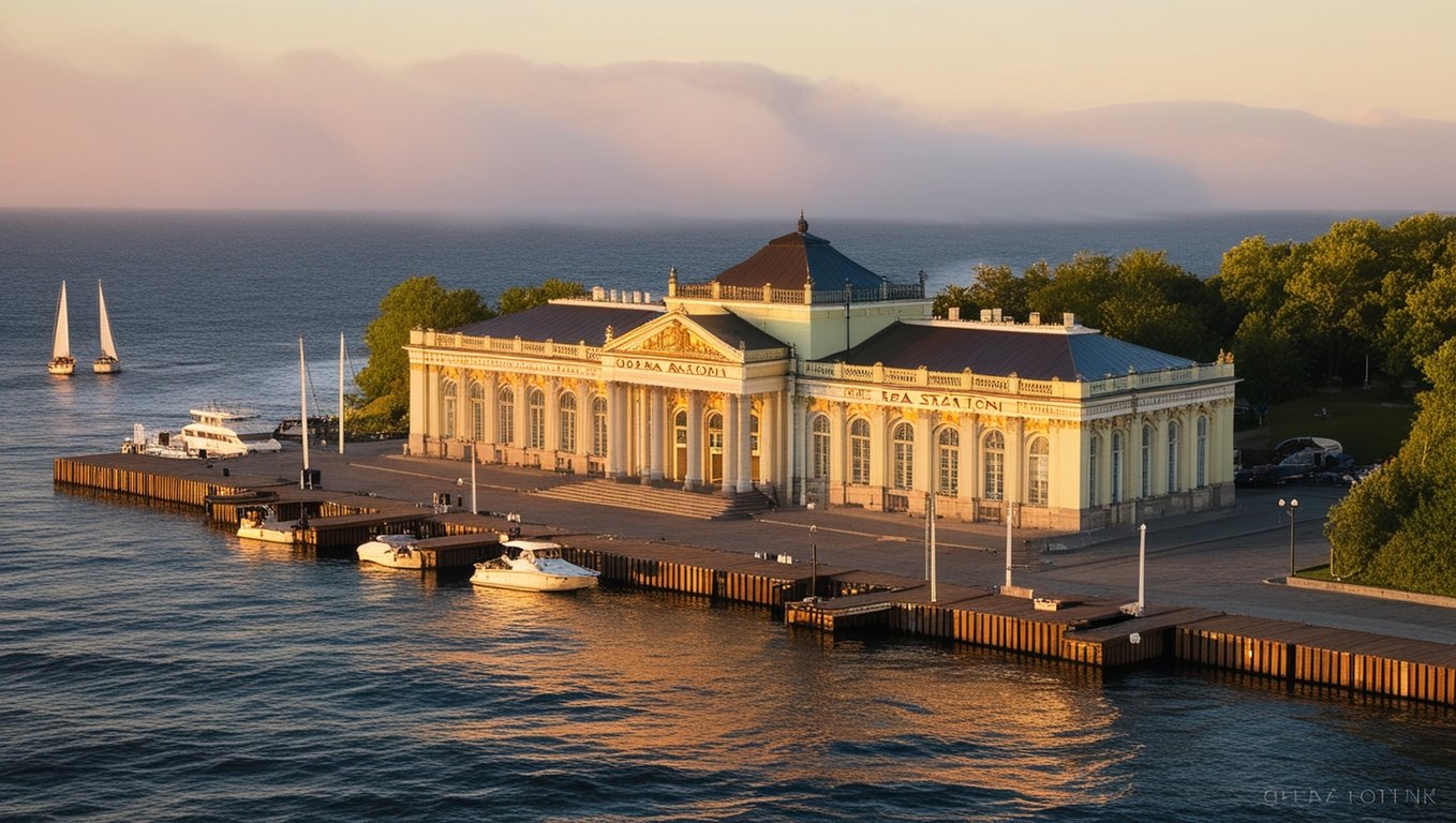 Панорама на одеський морвокзал очима ШІ. Фото: leonardo.ai