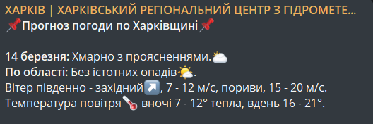 погода в Харкові 14 березня