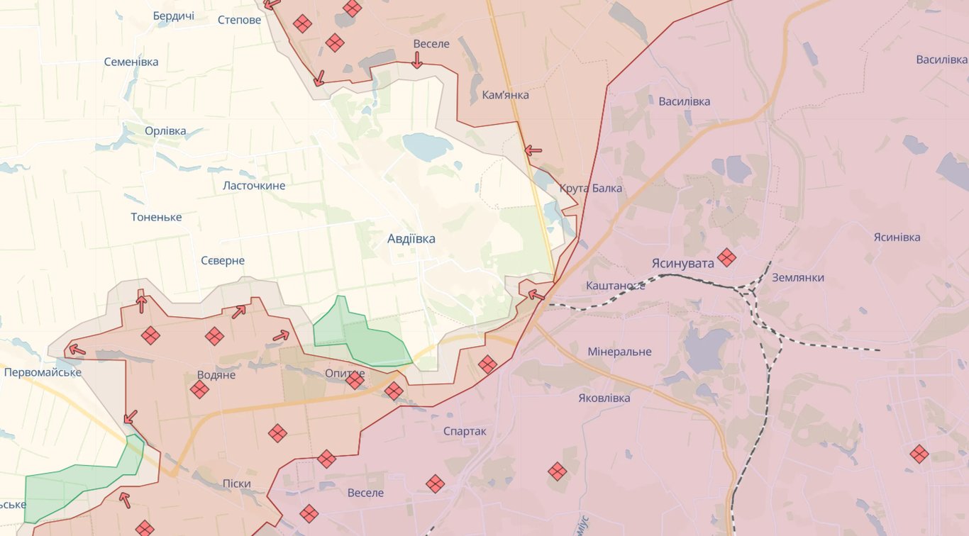 Карта бойових дій на Авдіївському напрямку від DeepState