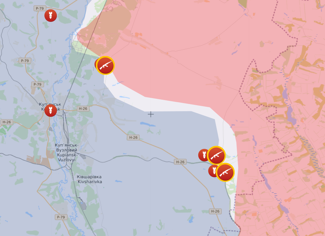 Карта боевых действий на Купянском направлении от Liveuamap