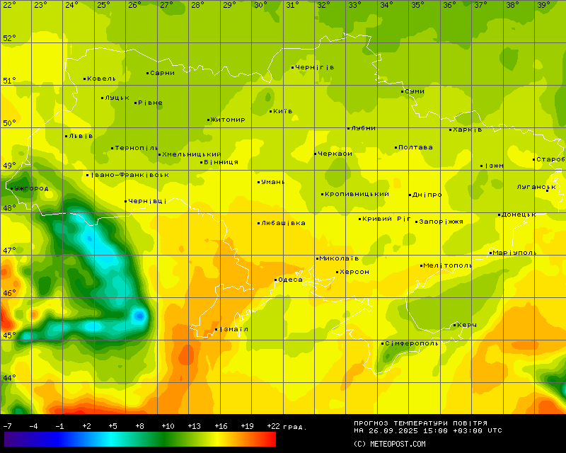 Температуры в Украине 27 сентября 2025 года