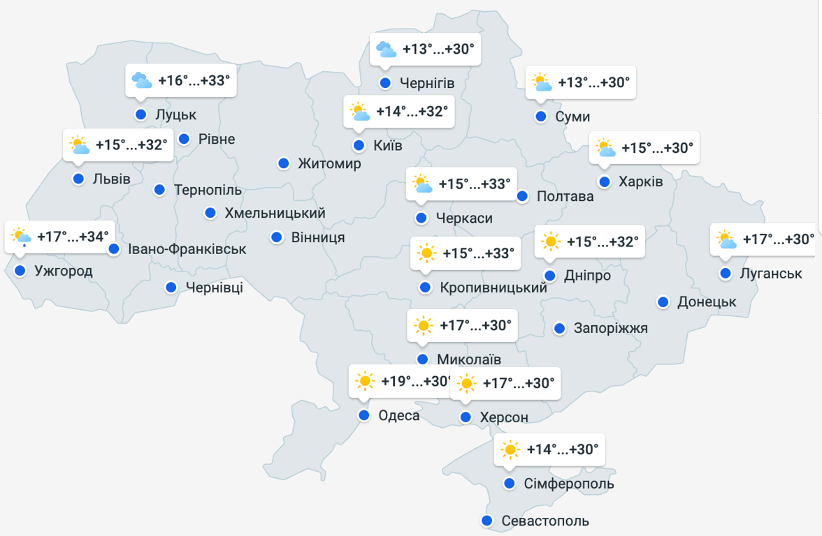 Прогноз погоди в Україні на 20 серпня