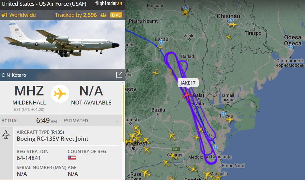 Boeing RC-135V Rivet Joint с позывным "Jake 17"