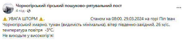 шторм в Карпатаз 29 березня