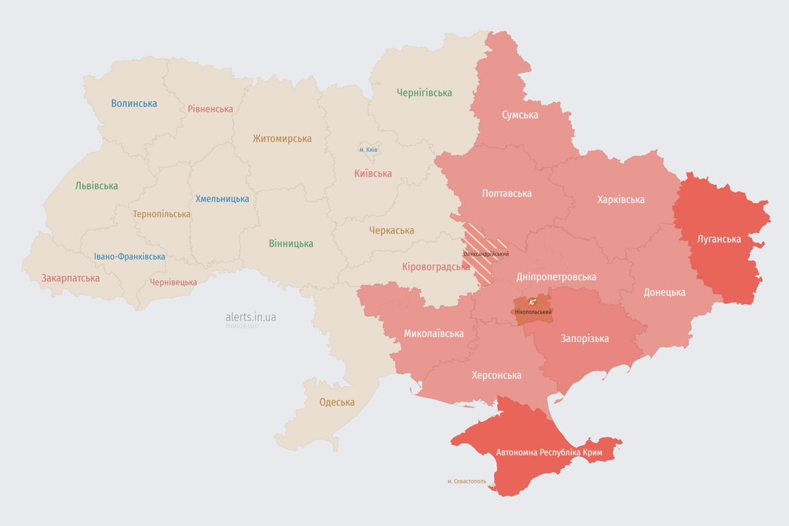 Мапа повітряних тривог в Україні сьогодні, 19 вересня