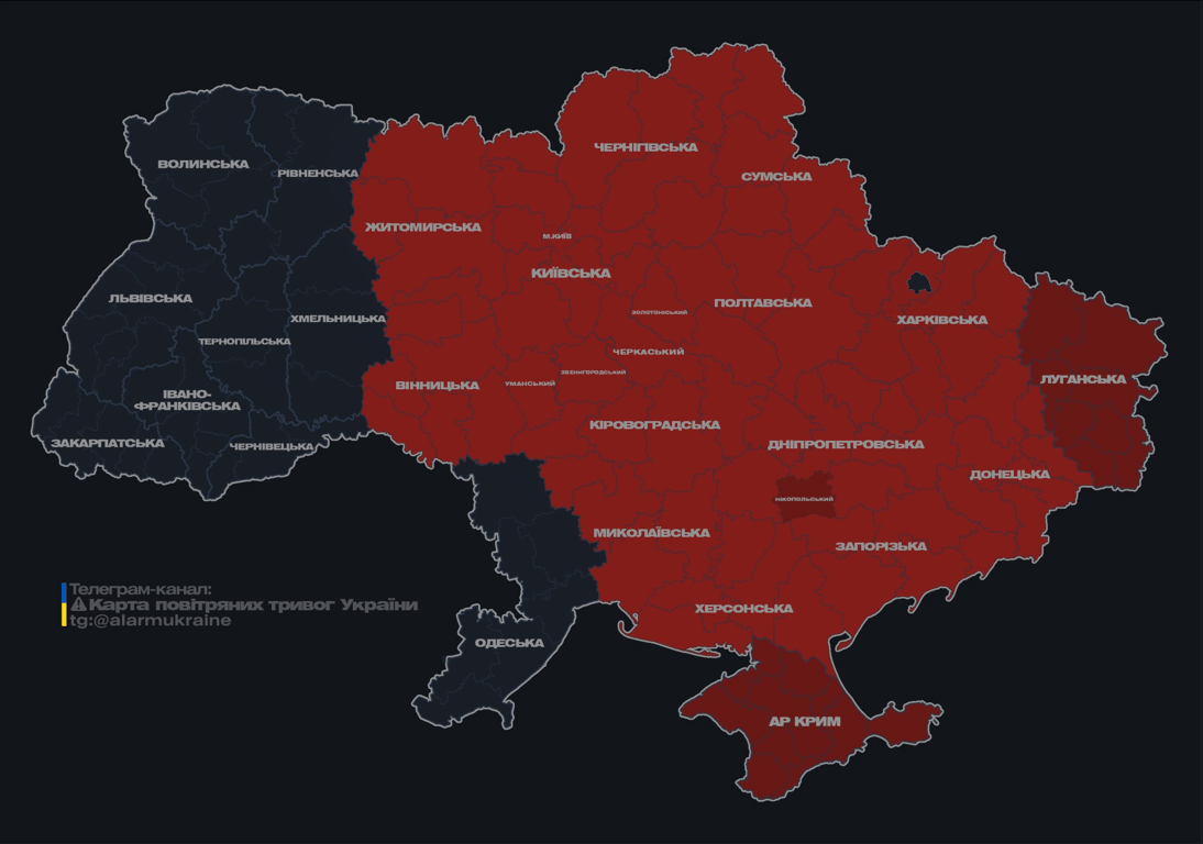 Повітряна тривога пізно ввечері 21 лютого 2025 року
