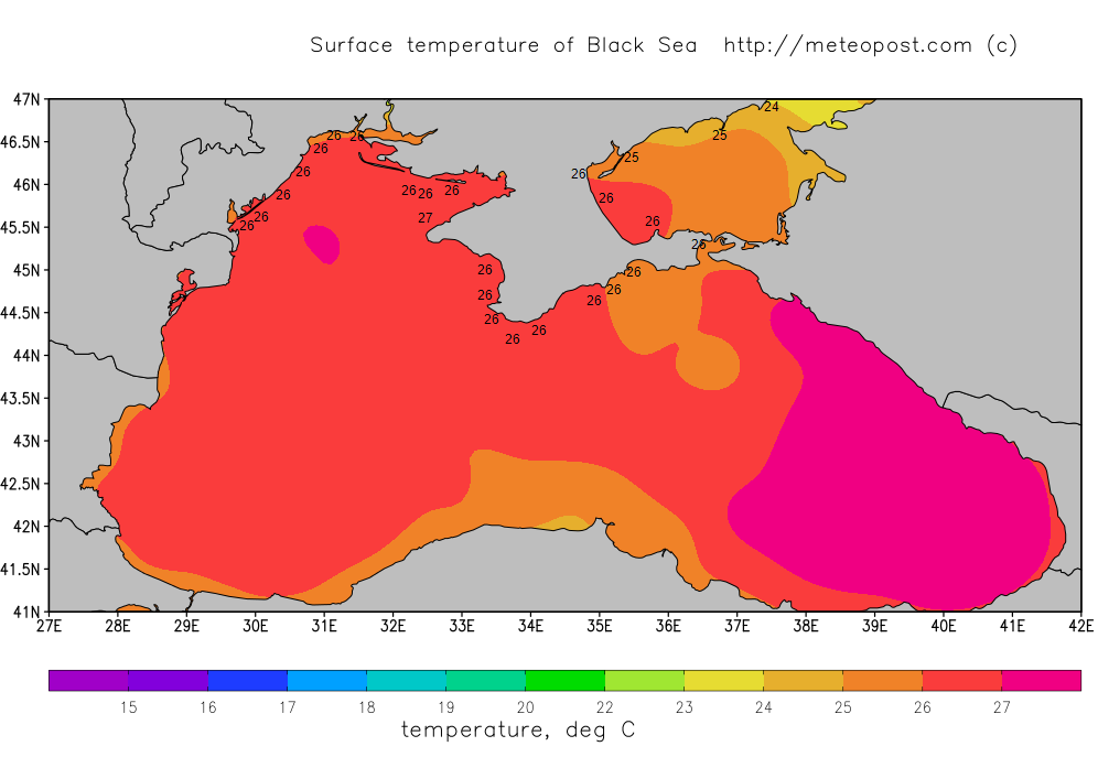 Температура поверхні моря біля різних міст. Фото: meteopost