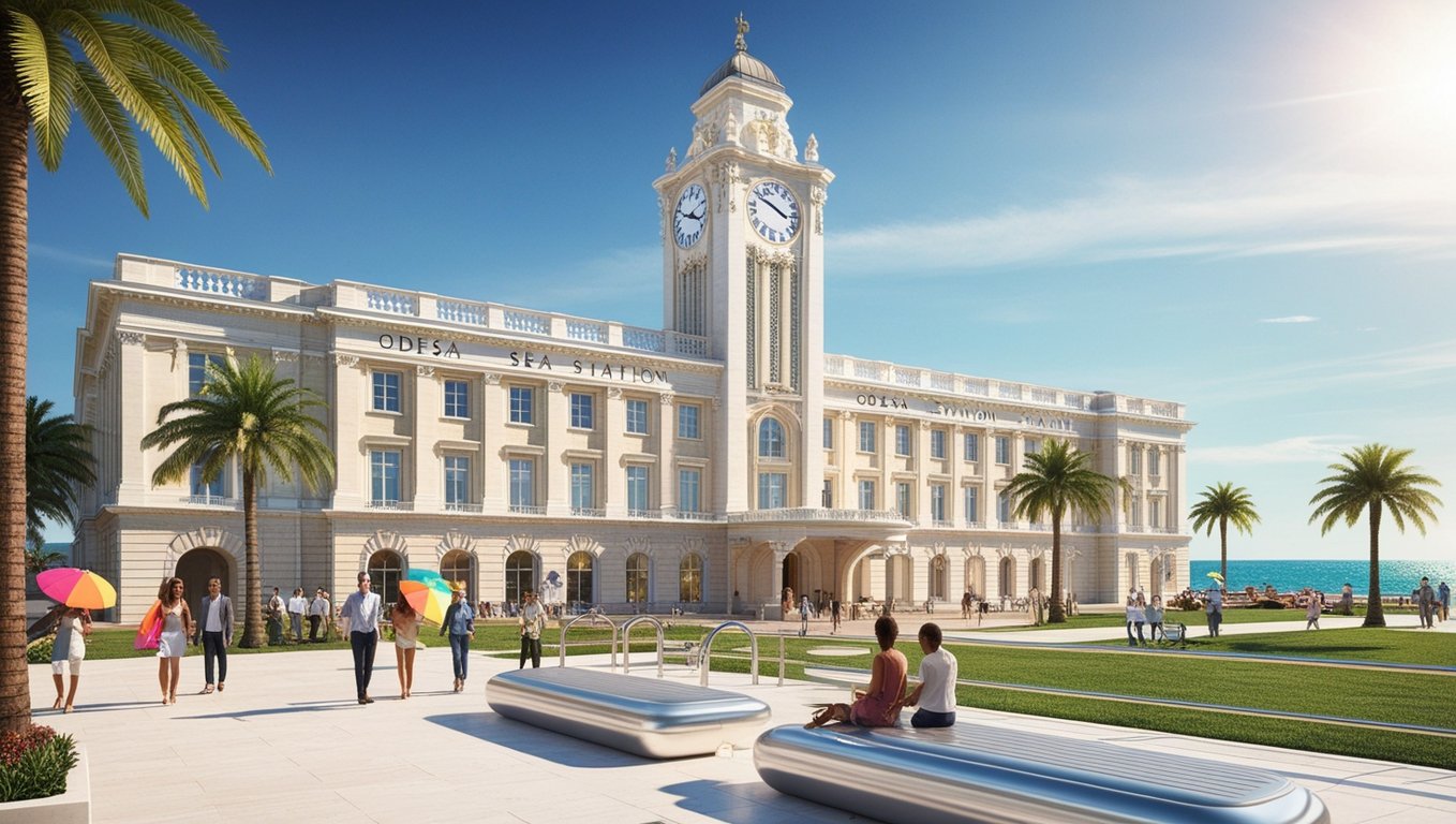 Морский вокзал в Одесі у класичному стилі. Фото: leonardo.ai