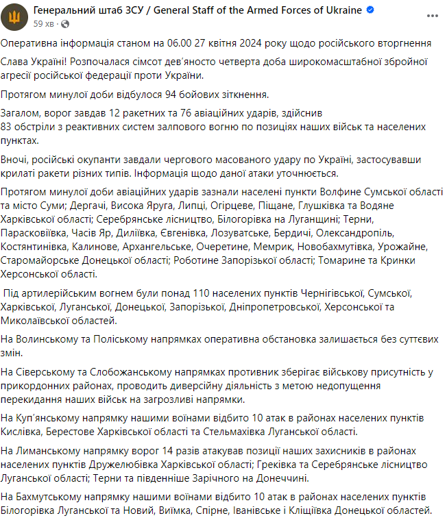 звіт генштабу