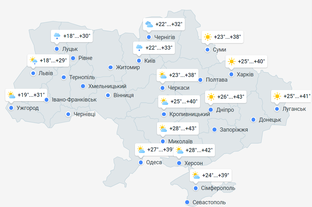 прогноз погоды по Украине. на 18 июля