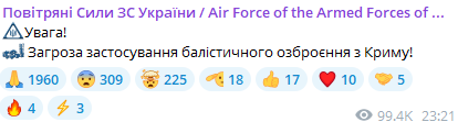 Допис Повітряних Сил України. Фото: скриншот