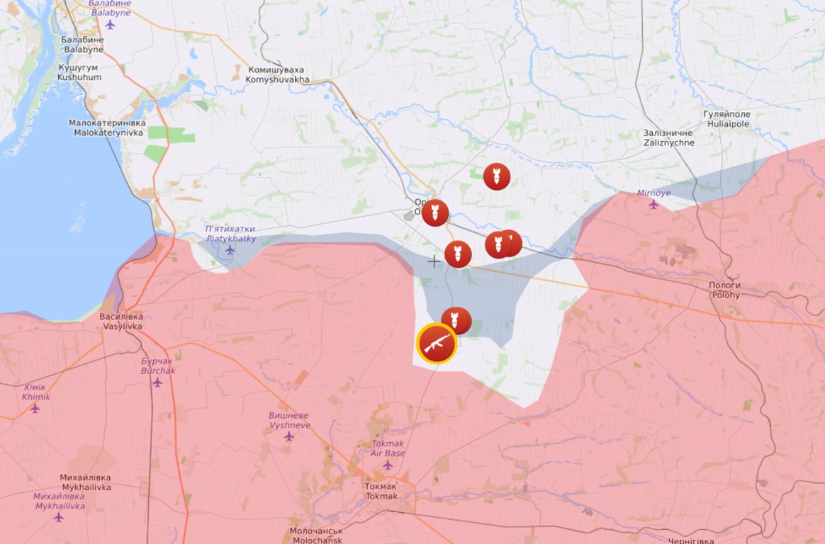 Карта бойових дій на Запорізькому напрямку від Liveuamap